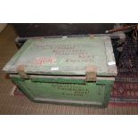 A WOODEN STORAGE CHEST stencilled with the name of the military owner