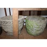 TWO CAST CONCRETE CIRCULAR GARDEN PLANTERS