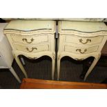 A PAIR OF MARIE ANTOINETTE DESIGN SERPENTINE FRONTED BEDSIDE UNITS OF TWO DRAWERS
