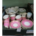 A BOX CONTAINING A SELECTION OF DOMESTIC POTTERY AND PORCELAIN to include Victorian part tea service