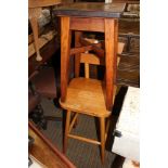 A BEECH BAR BACKED HIGH STOOL together with A SQUARE SEATED FOUR LEGGED STOOL