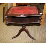 A REPRODUCTION MAHOGANY FINISHED MAGAZINE LAMP TABLE with skiver insert top, having solid undertier,