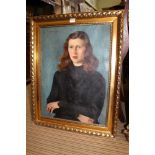 A MID 20TH CENTURY AMATEUR FEMALE PORTRAIT ON CANVAS, indistinctly signed upper left, in possibly