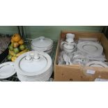 A LARGE SELECTION OF CONTINENTAL PORCELAIN TABLEWARE, together with a multi coloured fruit