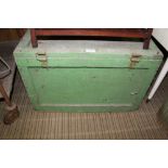 A PAINTED WOODEN STORAGE CHEST stencilled with the name of the military owner