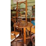 AN OAK OCTAGONAL TOPPED OCCASIONAL TABLE on plank support, together with A TWO TIER CAKE STAND