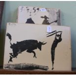 A SET OF FOUR BLACK & WHITE PICASSO BULL FIGHTING PRINTS