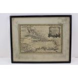 AN ENGRAVED AND HAND PAINTED MAP OF "THE WEST INDIES", dated 1768, 19cm x 28cm, in ebonised frame,