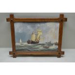 BREUKELMAN "Maritime Scene", sail ships off the coast, Oil painting on board, inscribed to reverse