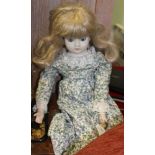 A PORCELAIN HEADED ZASAN COLLECTOR'S DOLL, in Laura Ashley style dress