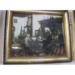 A STUDY OF A DUTCH FARMING FAMILY AT DINNER, indistinctly signed, glazed in moulded gilt frame