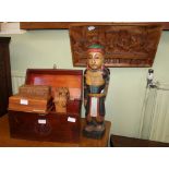A SELECTION OF CARVED WOODEN OBJECTS & FIGURES