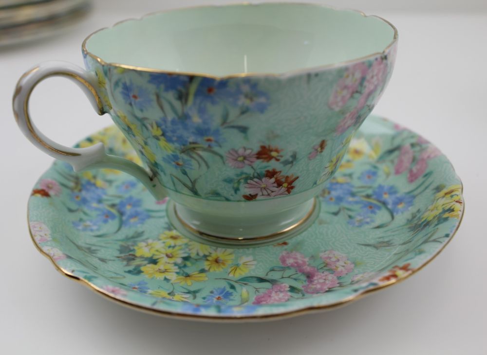 A "SHELLEY" MELODY PATTERN TEA SET FOR SIX, comprising; serving dish, six tea plates, six saucers, - Image 3 of 5