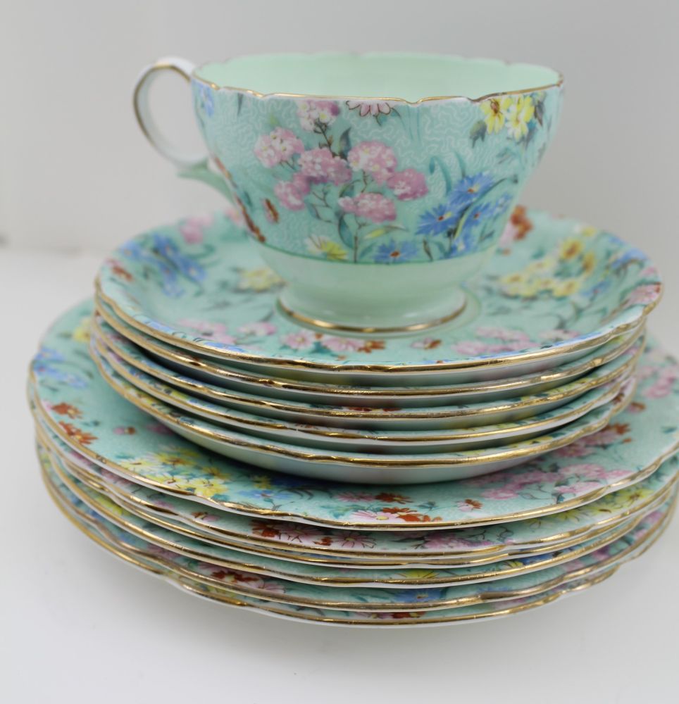 A "SHELLEY" MELODY PATTERN TEA SET FOR SIX, comprising; serving dish, six tea plates, six saucers, - Image 2 of 5