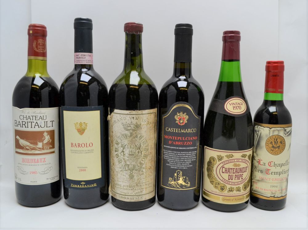 SIX BOTTLES OF VARIOUS WINES; Barolo 2000 Terredavino Castelmarco Montelpulciano d'Abruzzo Chateau