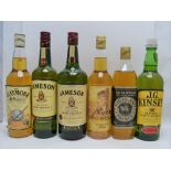 A SELECTION OF SCOTCH/IRISH WHISKIES; Jameson Irish Whiskey (1L) and one bottle J.G. Kinsey 1970's