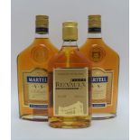 MARTELL VS Fine Cognac, 2 x 35cl bottles RIEVAULX VSOP Napoleon Brandy, 1 x 35cl bottle (3)