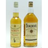 DEWAR'S Finest Scotch Whisky, 1 bottle TEACHER'S HIGHLAND CREAM Scotch Whisky, 1980's, 1 litre