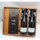 A WOODEN GIFT BOX - GALLO FAMILY COASTAL VINEYARDS, Shiraz and Chardonnay