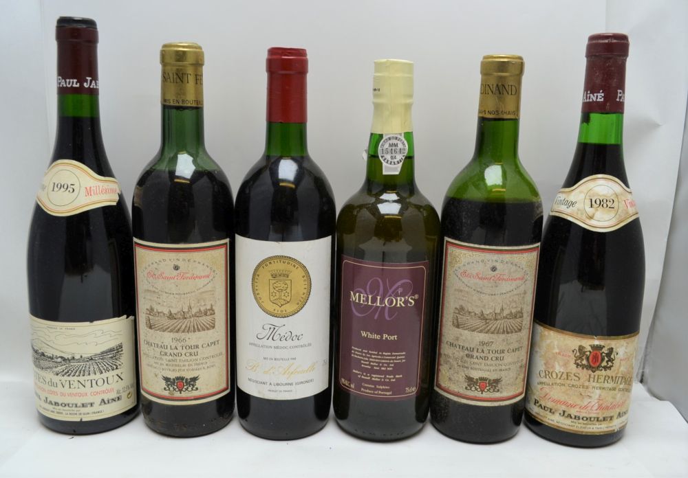 MIXED LOT OF PORT & WINES; Crozes Hermitage 1982 Dom. Thalabert Jaboulet Cotes de Ventoux 1995