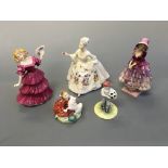 Five Royal Doulton figurines; ‘Jennifer’, ‘Diana’, ‘Priscilla’, ‘Pride and Joy’ and ‘Home Again’.