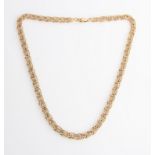 A hallmarked 9ct yellow gold fancy curb link necklet, length approx. 46cm, (clasp A/F).