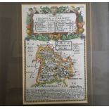 Two framed coloured etching maps depicting Cardiff and Chester to Cardiff.