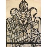A stamped John Hardman & Co. watercolour stained glass design depicting angel for St Mary’s Church
