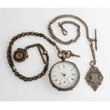 A Victorian silver open face key wind pocket watch, the white enamel dial having hourly Roman