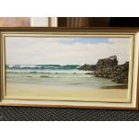 B. RUDD. A framed, glazed limited edition 56/95, signed print of a coastal scene, 53.5cm x 53.5cm.
