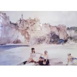 A pair of RUSSELL FLINT. Framed, glazed prints, Grecian scenes with nudes, 44.5cm x 32cm and 28cm