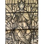 A stamped John Hardman & Co. watercolour stained glass design depicting Saint and king with lyre for