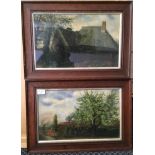 SAMMY CLIFTON. Pair of framed, signed, oils on board, one titled verso, 'Garden of Village