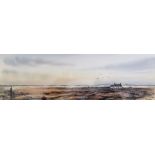 TIM NASH. Framed, glazed, signed watercolour on paper, Aberdovy Estuary, 17cm x 54.5cm. Together