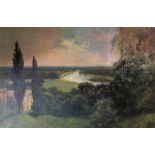 J. LEWIS. Framed, signed, oil on canvas, manor house in grounds before river, 39cm x 59.5cm.