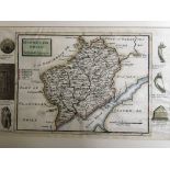 Three framed etching maps, one by H. Moll depicting Monmouthshire, and one a plan of Caerleon.