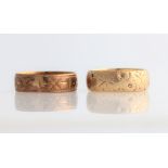 Two hallmarked 9ct yellow gold wedding bands.