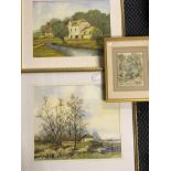 Three framed, indistinctly signed watercolours on paper, one dated 1991, titled 'Lane Farm', one