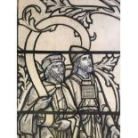 A stamped John Hardman & Co. watercolour stained glass design depicting two religious figures for St