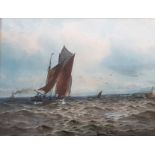A pair of framed, indisticntly signed watercolours depicting shipping scenes, 21cm x 28cm and 27cm x