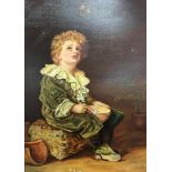 J. P. BROWN. A framed oil on board, titled ‘Bubbles after Sir John Millais’, young boy blowing