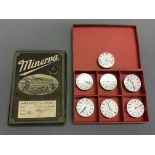 Seven pocket watch movements in original Minerva boxes.