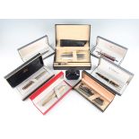 A collection of pens, to include the names Parker, Sheaffer, Cross etc, some boxed, along with