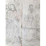 Two stamped John Hardman & Co. pencil on paper stained glass designs depicting religious figures;