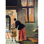 J. P. BROWN. Two framed oil on canvas, one titled ‘Boy bringing pomegranates after de Hooch’,