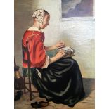 J. P. BROWN. Two framed oil on canvas, one titled ‘The Lacemaker after Netscher’, portrait of seated