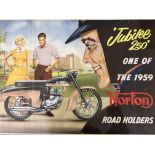 A framed ‘jubilee 250’ one of the 1959 Norton road holders poster, 49.5cm x 73cm.