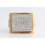 A gents hallmarked 9ct yellow gold cubic zirconia watch design ring, the rectangular head set with