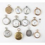 A collection of nine pocket watches, to include railway examples and the names Admiral, Waltham,