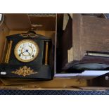 Selection of various mantel clocks to include marble and slate examples.